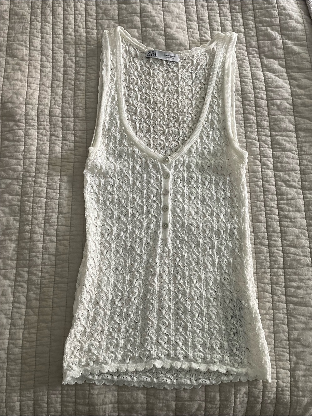 Zara white pointelle knit tank top